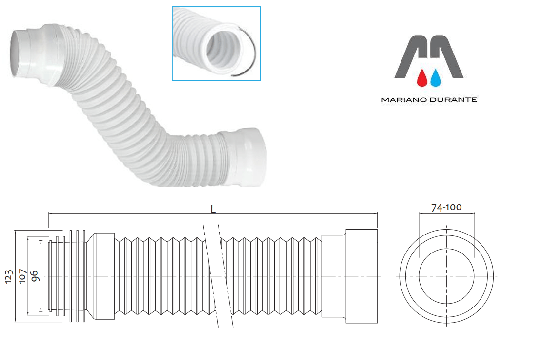 02331310 SCARICO FLESSIBILE ESTENSIBILE WC RINFORZATO IN ACCIAIO 220/540 mm - immagine 1