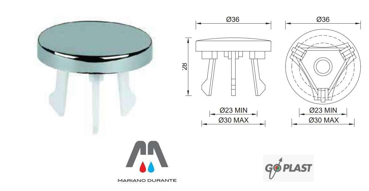 026020000 Borchia universale cromata a specchio per troppo pieno universale 23mm min - 30mm max - immagine 1