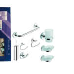 SET 8 PEZZI ACCESSORI BAGNO ACCIAIO CROMO VETRO A PARETE KIT 8 ONE METAFORM