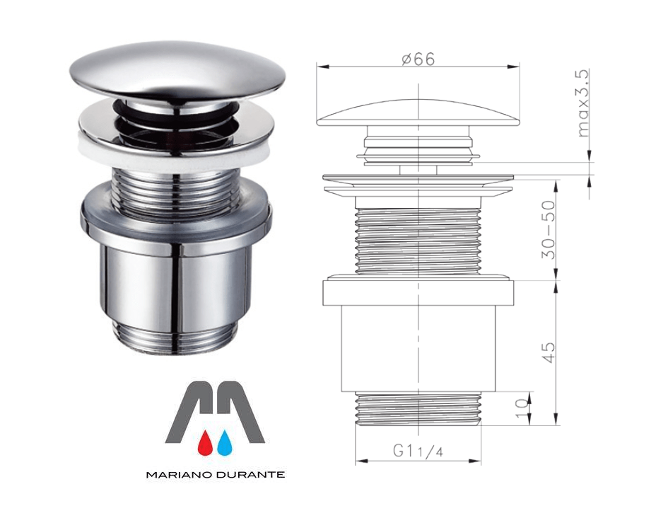 0940801 PILETTA CLICK CLACK 1"1/4 TONDA BASSA CROMATA SENZA TROPPO PIENO X BIDET LAVABO BAGNO - immagine 1