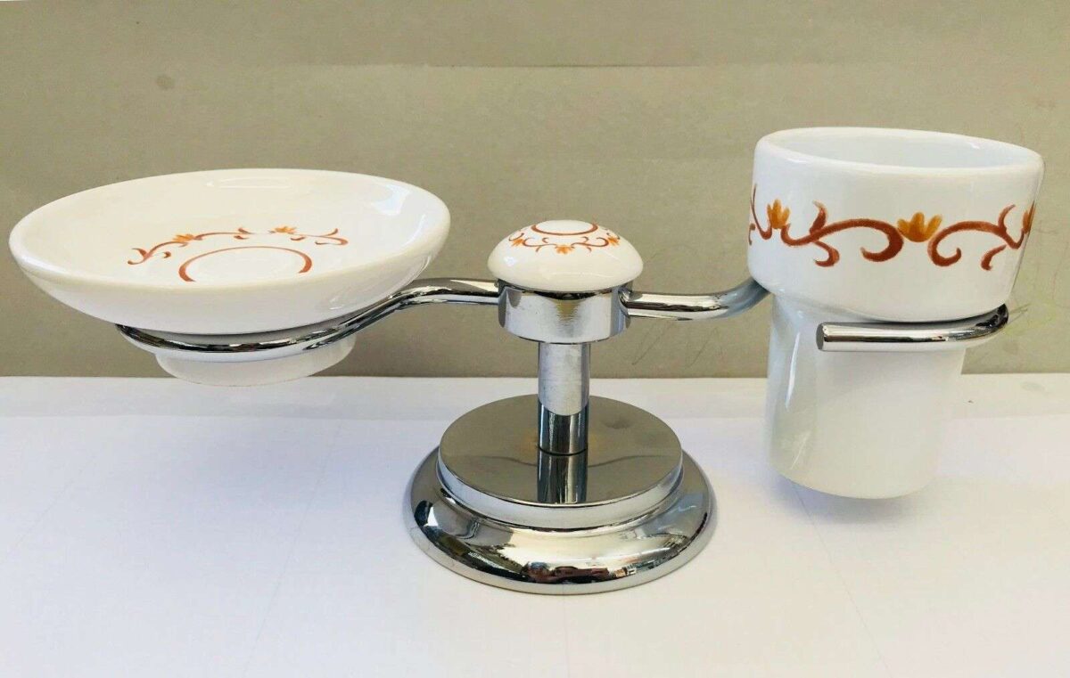 COPPIA APPOGGIO CLASSICO COUNTRY CERAMICA/CROMO DIPINTO A MANO - immagine 1