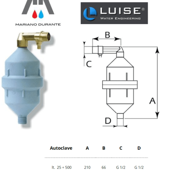 LUISE ALIMENTATORE AUTOMATICO D'ARIA MINI PER AUTOCLAVE della capacità max.500LT