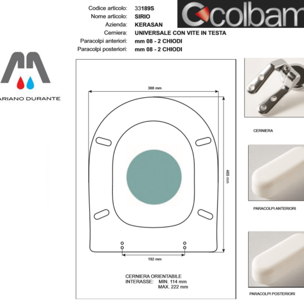 SEDILE COPRIWC KERASAN MOD. SIRIO COLORE BLU REGGENZA COLBAM RESINA POLIESTERE
