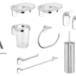 SET 8 PEZZI ACCESSORI BAGNO ACCIAIO CROMO ABS A PARETE KIT 8 ZERO METAFORM