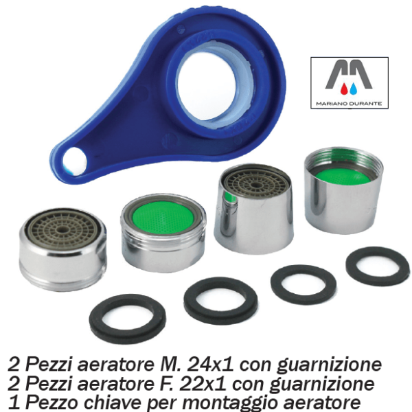 kIT 5 PEZZI AERATORI ROMPIGETTI + CHIAVE (2 M. 24X1 - 2 F. 22X1)