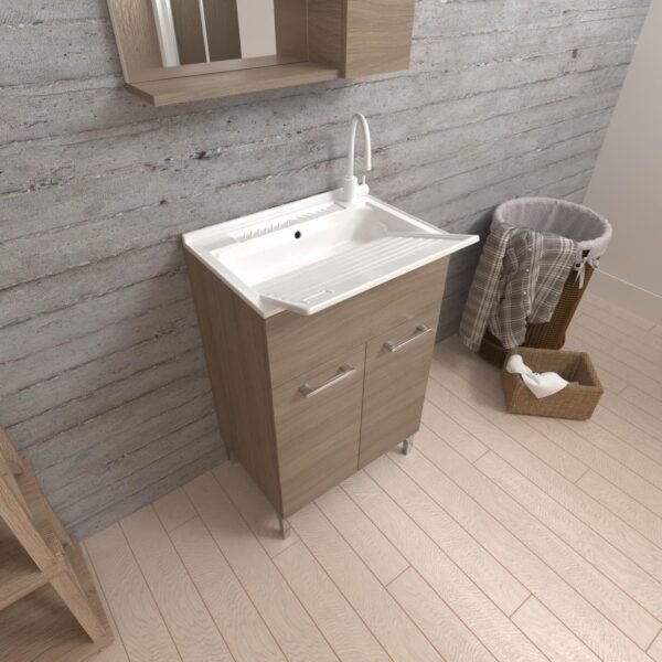 LAVATOIO MOBILE LAVANDERIA ROVERE FUMO con PILOZZO