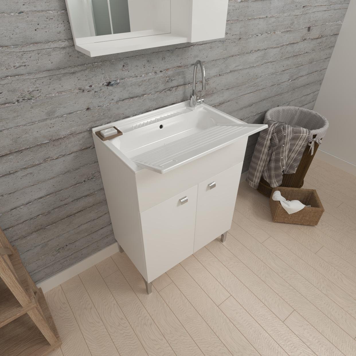 Ambientat_957_60 CM LAVATOIO MOBILE LAVANDERIA BIANCO con PILOZZO - immagine 1
