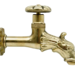 Rubinetto Artistico a Vitone con Rosone e Portagomma 1/2" M, Rubinetto in Ottone per Fontane a Colonna o Muro, 115x150mm