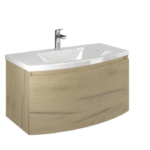 Mobile Bagno sospeso 80 cm Rovere Oro in Legno con 1 cassettone Soft-Close frontale Curvo, modello Sole