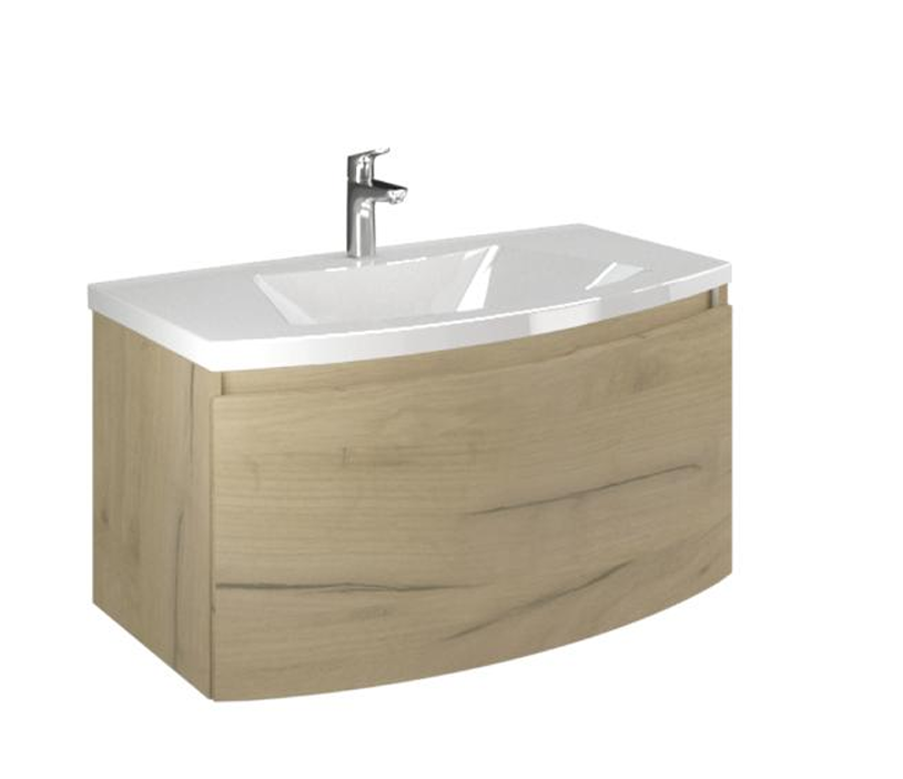 135SOLE80RO-O Mobile Bagno sospeso 80 cm Rovere Oro in Legno con 1 cassettone Soft-Close frontale Curvo, modello Sole - immagine 1